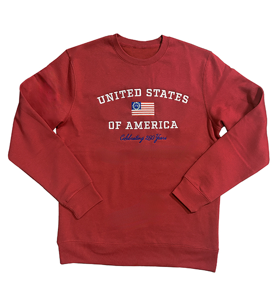 USA_Sweatshirt_online USA 250th Embroidered Red Sweatshirt
