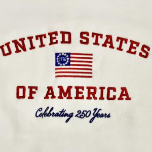 USA 250 Embroidered White Sweatshirt (Close-up)