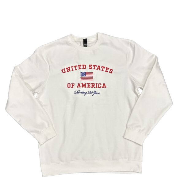 White_Sweatshirt USA 250th Embroidered White Sweatshirt
